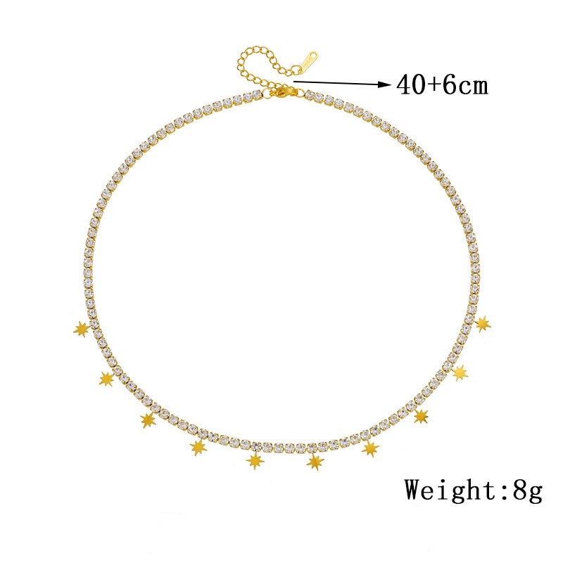 Cross-border fashion commuting diamond-encrusted chain, stainless steel smooth octagonal star accessory jewelry, women's daily necklaces Application Scenario