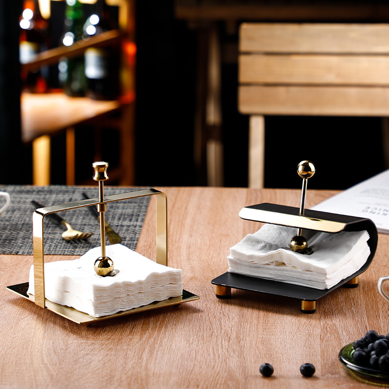 Creative stainless steel tissue holder, square stand, restaurant and hotel countertop tissue holder, simple napkin holder, European-style paper pressing stand Specification drawing