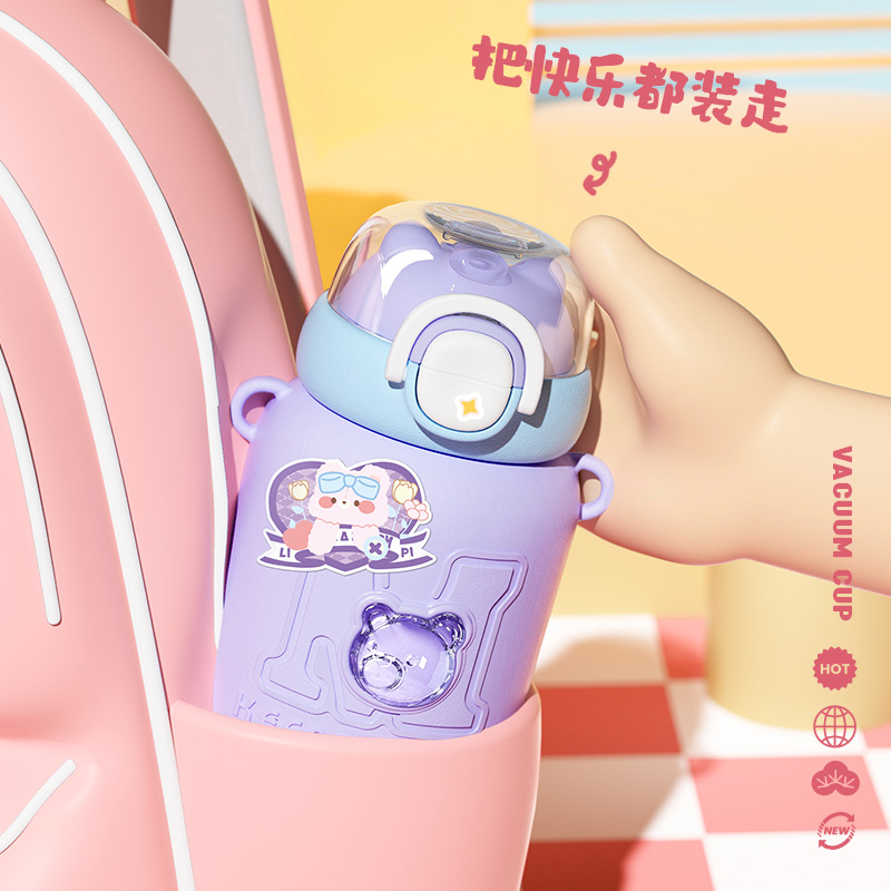 Insulated cup for children, girls, large capacity 304 stainless steel, high appearance level portable cartoon girls, anti-drop water cup Specification drawing