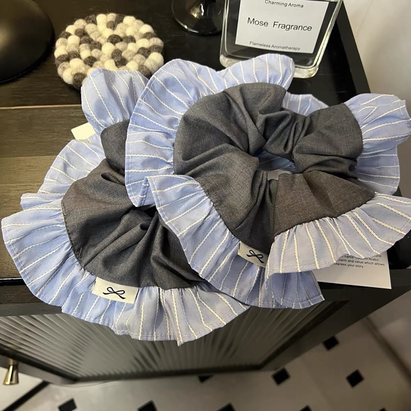 In 2025, Dongdaemun's new suit fabric, with a school-style blue and gray color scheme, large-sized large intestine hair band and hair tie, women's hair accessory full figure