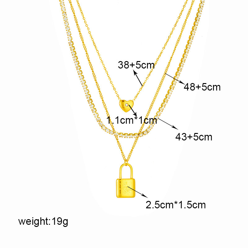 European and American fashion cross-border retro high-end metal multi-layer layered stainless steel diamond-encrusted chain heart pendant necklace Application Scenario