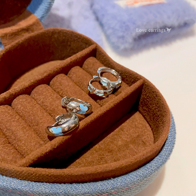 Light blue glazed butterfly earrings, women's ins-style, niche design sense ear rings, high-end and elegant ear buckles and earrings Specification drawing