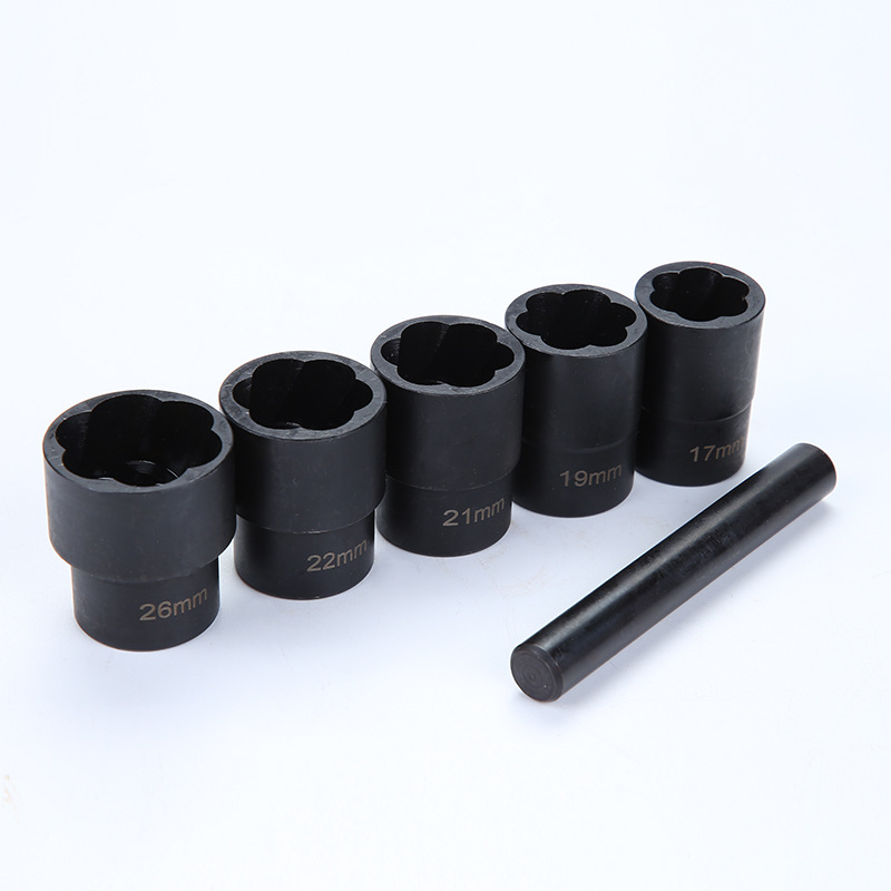 Factory direct sales of long 6-piece sets of damaged nut and bolt removers, 17mm-26mm anti-slip sleeves, machine repair tools details Picture