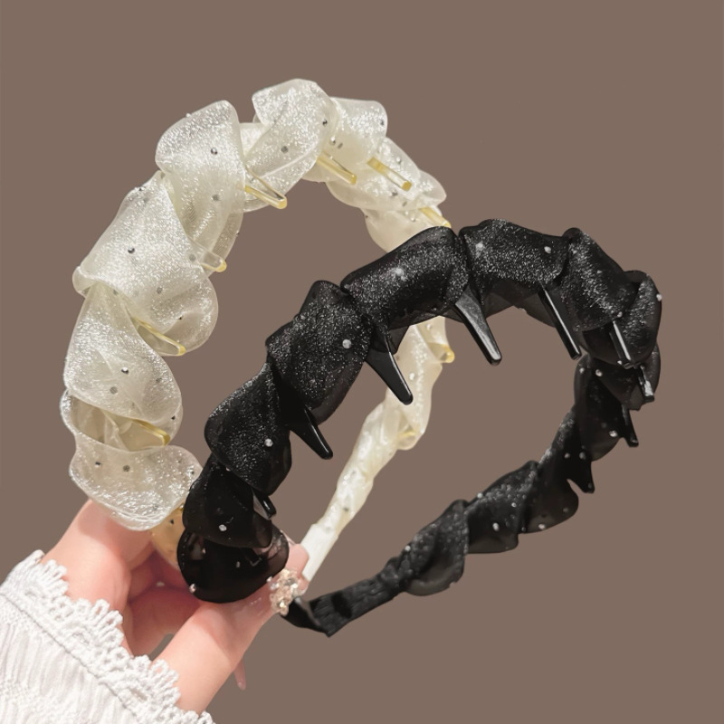 Korean-style starry Sky Cloud bubble mesh hair band, high head top face wash anti-slip toothed headband, versatile face wash hair clip full figure