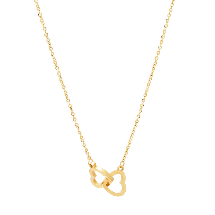Korean 18k rose gold simple double-ring heart-shaped collarbone chain titanium steel non-fading Internet celebrity necklace niche Instagram accessory Item Picture