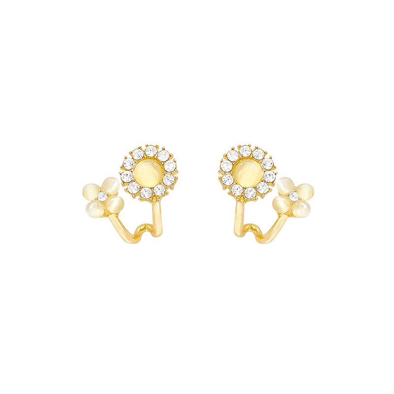 Light luxury, niche and high-end cat's eye stone flower earrings, Korean style exquisite zircon stud earrings, the same style of earrings as Internet celebrities Item Picture