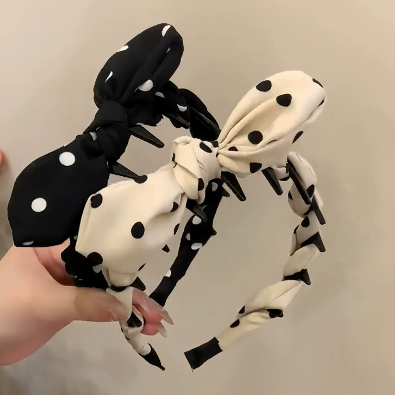 Polka dot rabbit ear bow hairband for women, high-end headband, stylish and fashionable hair clip, sweet and girlish hair tie Specification drawing
