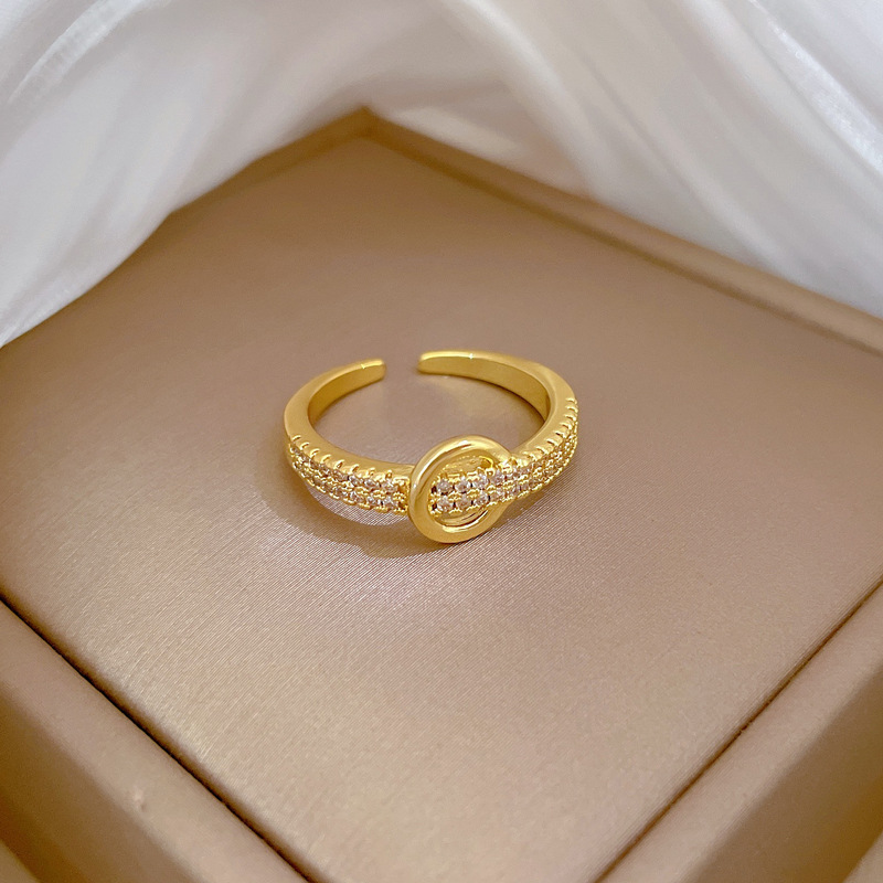 【 Real Gold 】 Circular light luxury Full diamond ring with adjustable opening, simple jewelry, Japanese-style ring couple rings details Picture