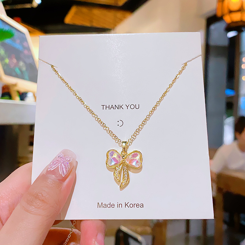 Fashionable and colorful color-changing bow necklace, a unique and light luxury design for women, versatile collarbone chain, a trendy and elegant accessory Specification drawing