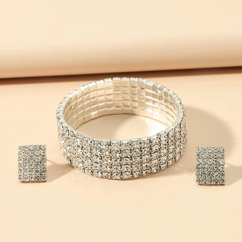 Bridal accessories: European and American claw chain, full diamond elastic bracelet, rectangular earrings, AliExpress bracelet wholesale N6040 full figure