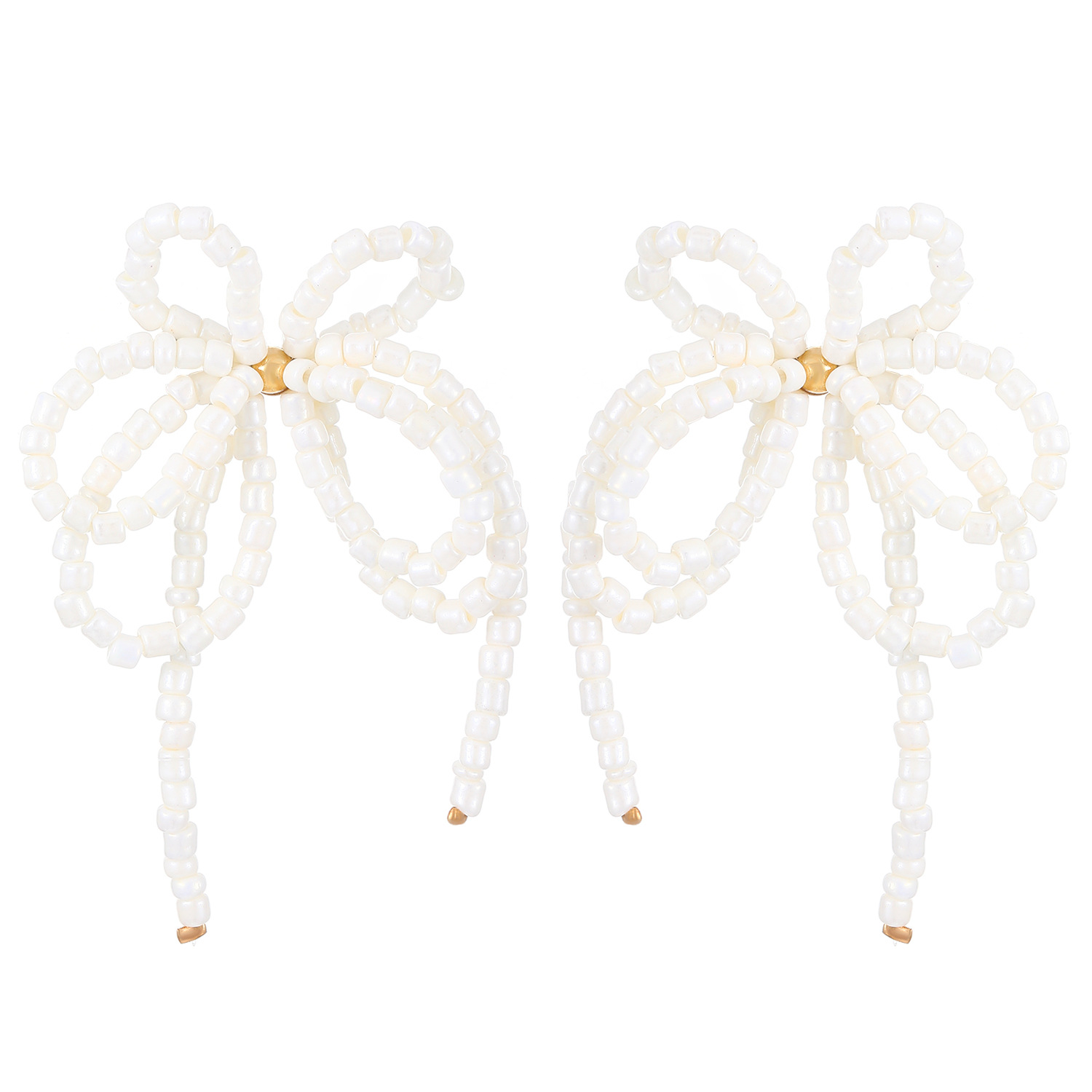 Cross-border ins sweet beaded bow stud bracelet necklace three-piece set, fashionable and elegant jewelry set for women Item Picture