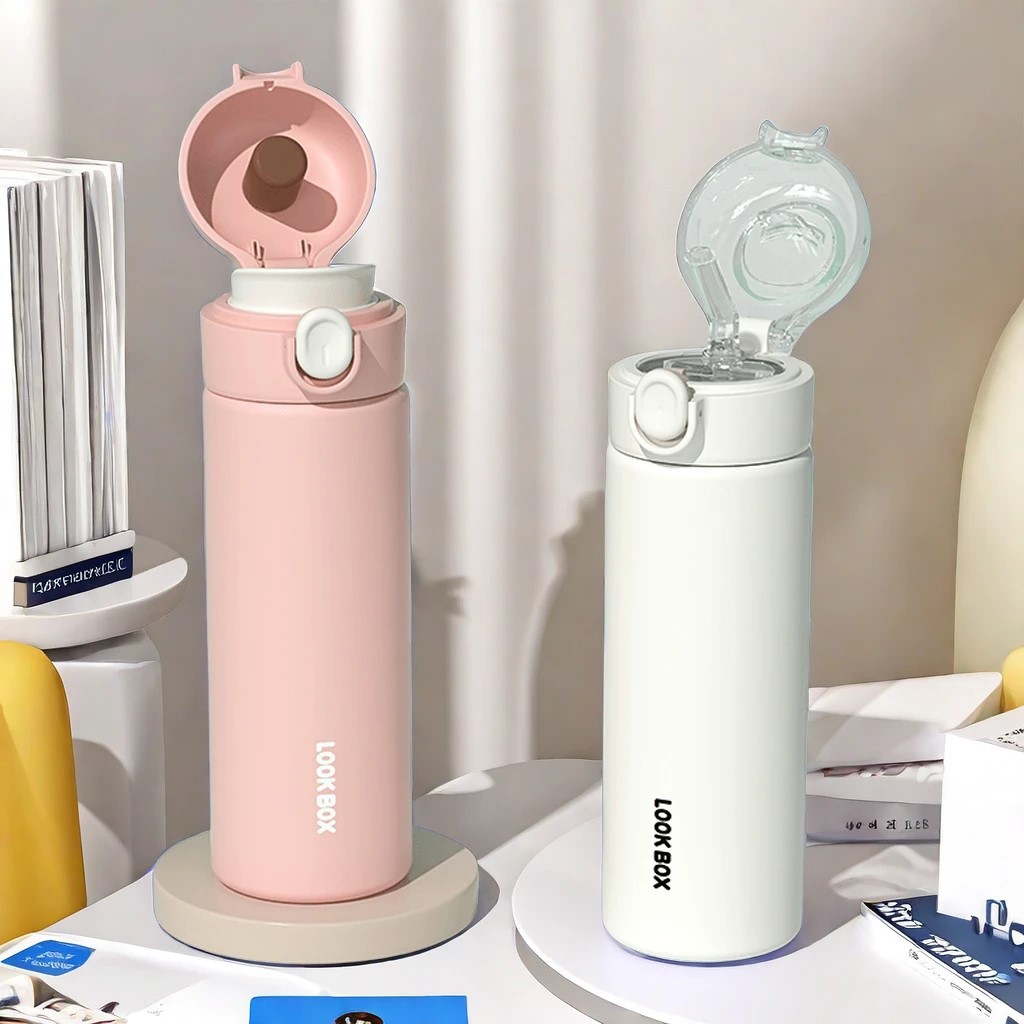 A cute female insulated cup with a straw for drinking, a new type of household 304 stainless steel cup with a high appearance level, and an anti-drop water cup full figure