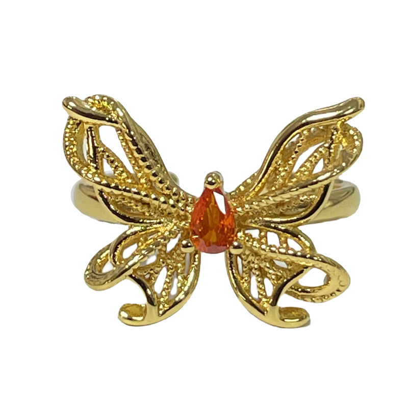 New Chinese-style retro lace butterfly hollowed-out exquisite opening ring for women, sweet, cool, fashionable and cold style index finger ring Item Picture