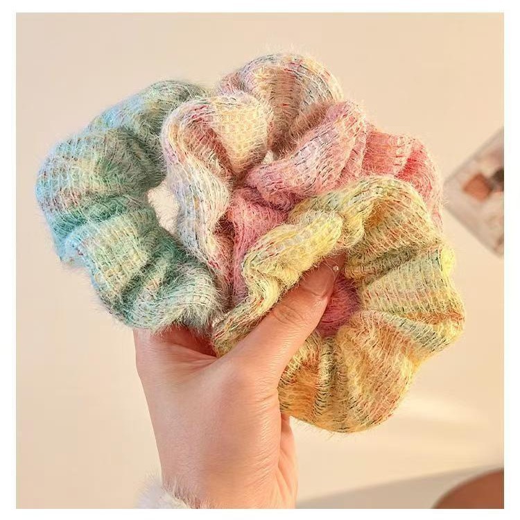 Korean-style knitted hair band, super fairy-like gradient ice cream, fluffy hair tie, fresh and thick large intestine circle, elastic hair accessory Specification drawing
