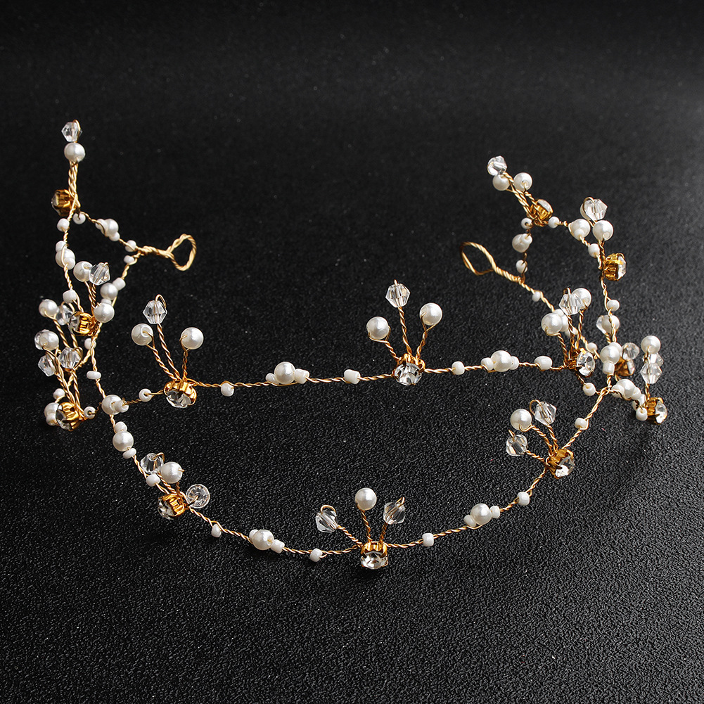 New cross-border bridal accessories: Handcrafted pearl crystal cross-layered hair bands, copper wire woven headwear, European and American hair accessories Specification drawing