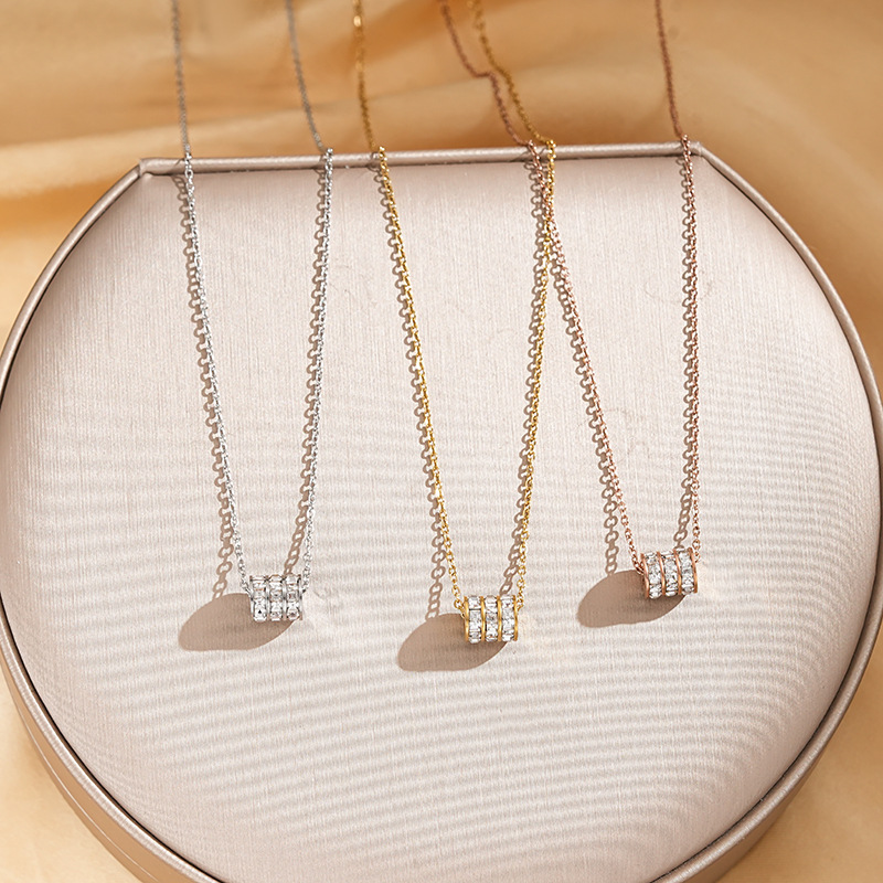 Three-row full diamond mini waist pendant titanium steel necklace, women's furnace vacuum electroplated non-fading collarbone chain light luxury accessory full figure