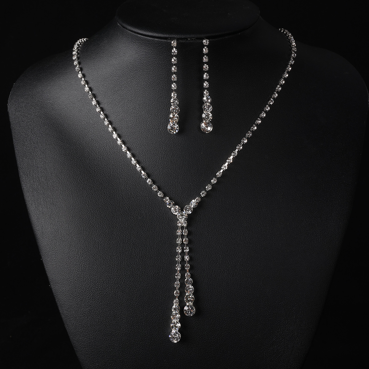 New European and American bride teardrop set necklace earrings Cross-border wish Shining wedding accessories for women N6194 details Picture