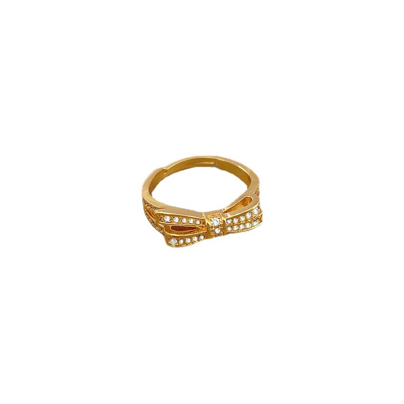 【 Real gold electroplating 】 Open ring, women's fashion bow, light luxury ring, index finger ring, the same style as Internet celebrities, cold style Item Picture