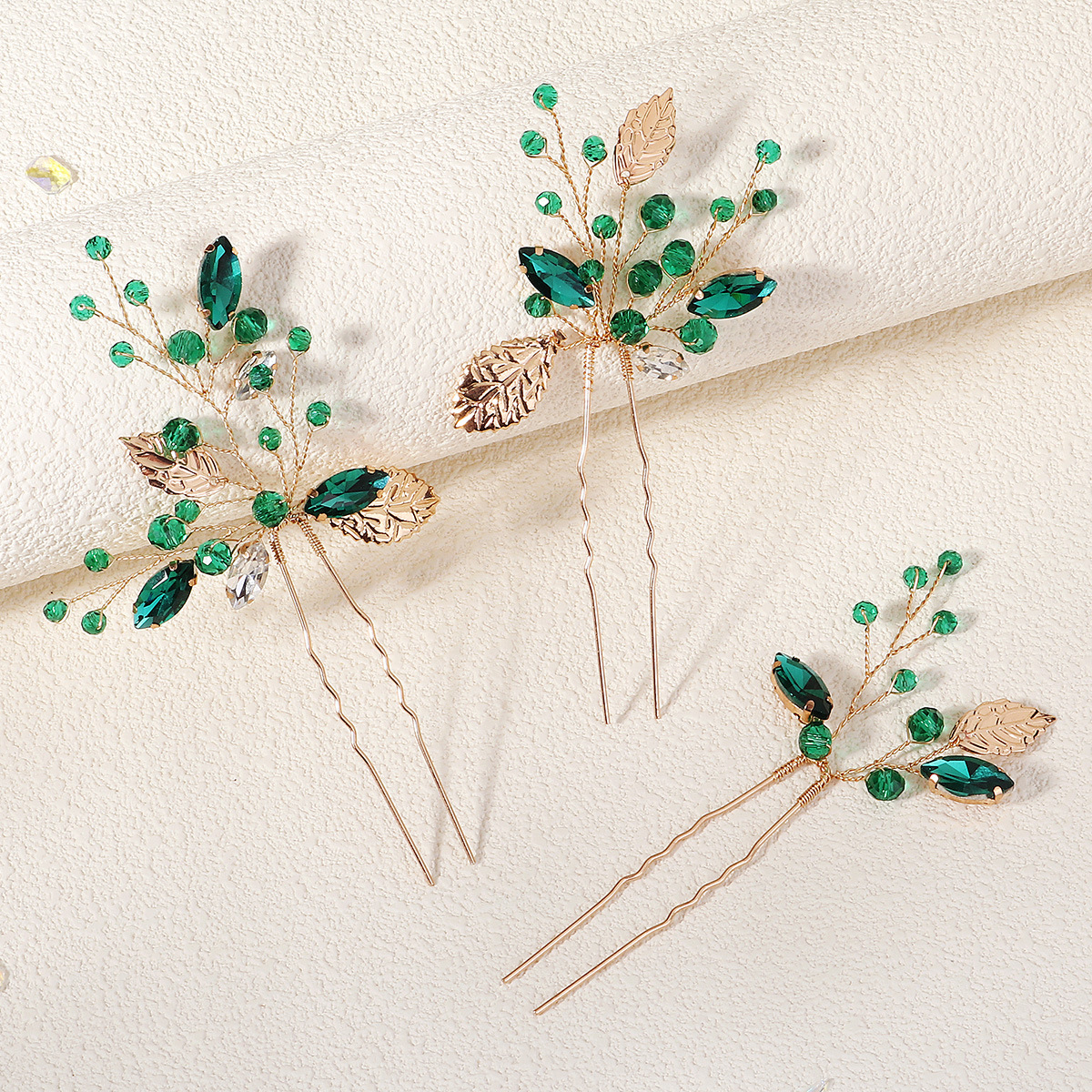 New Chinese-style Xiuhe bridal headwear, leaf water diamond hair comb, pins, high-end updo hair accessories, hairpin and comb set Specification drawing