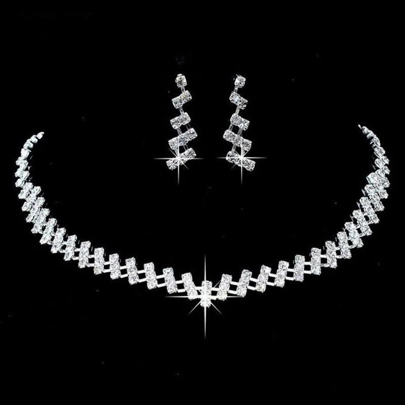 Export water diamond necklace for brides, simple accessory necklace, two-piece set, simple water diamond necklace and earring set N6225 full figure