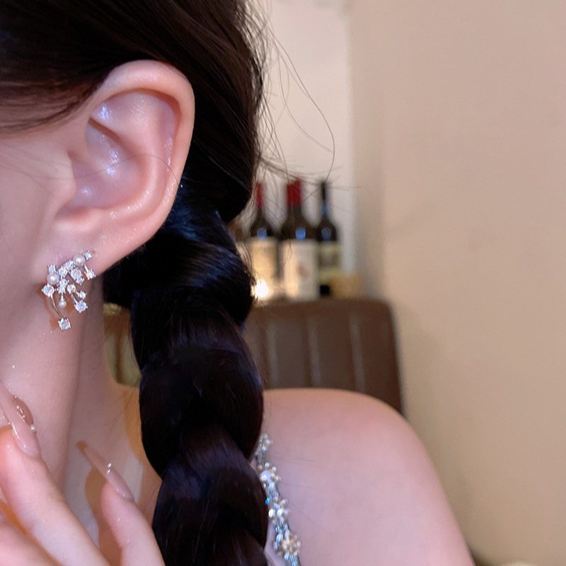 Korean bestsellers, exquisite micro-inlaid zircon stud earrings, light luxury, niche and high-end style, firework pearl earrings, unique earrings for women Application Scenario