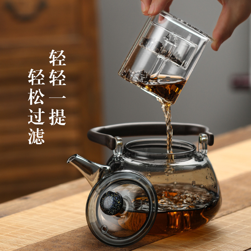 New transparent black high borosilicate glass teapot, home steaming and boiling integrated starry sky handle teapot, office tea boiling set Specification drawing