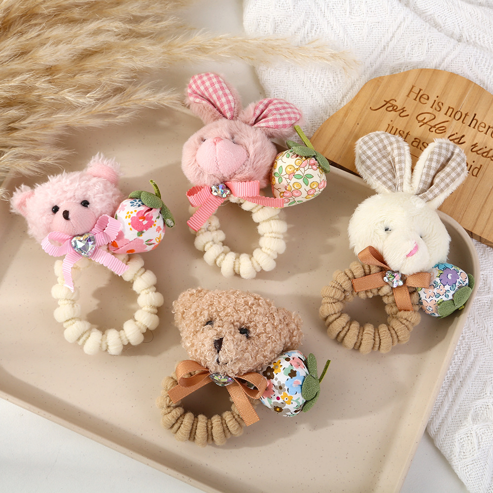 Cute plush rabbit hair tie for children, little bear hair band for girls, high elasticity, baby hair won't hurt, hair tie for girls full figure