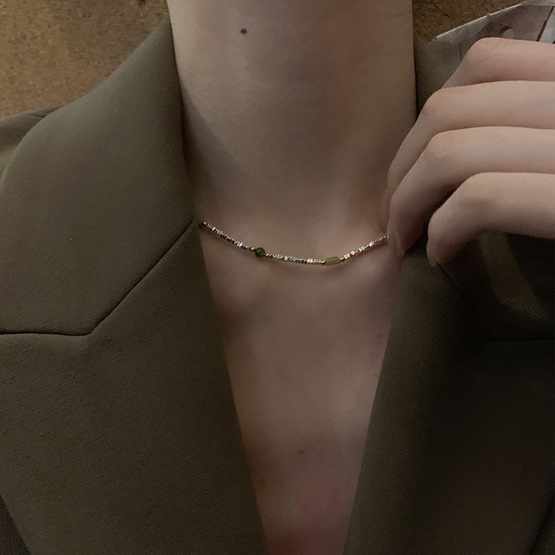 New Chinese-style retro stone beaded necklace, a design sense of women's summer, a niche and light luxury collarbone chain, a Chinese-style neck chain Specification drawing