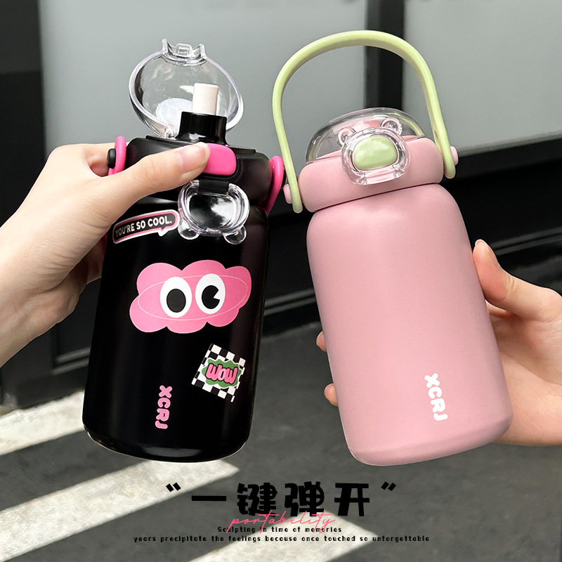 Thickened, simple and new children's 304 stainless steel portable large-capacity student girls' anti-drop water cup details Picture