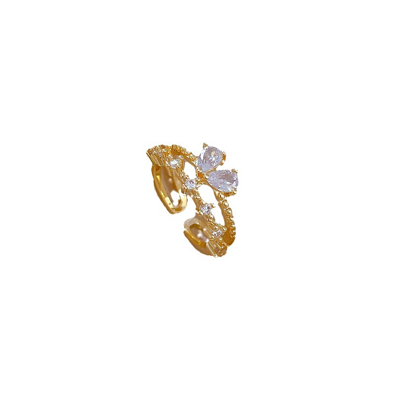 【 Real Gold 】 Light luxury butterfly Zircon ring with adjustable opening, simple jewelry, Japanese-style ring couple rings Item Picture