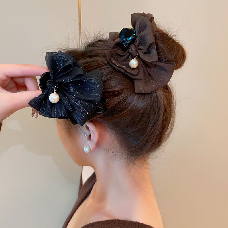 Beaded bow headwear, high-end high ponytail hairpin, a must-have for fixing bun hair, bubble cloud hairpin full figure