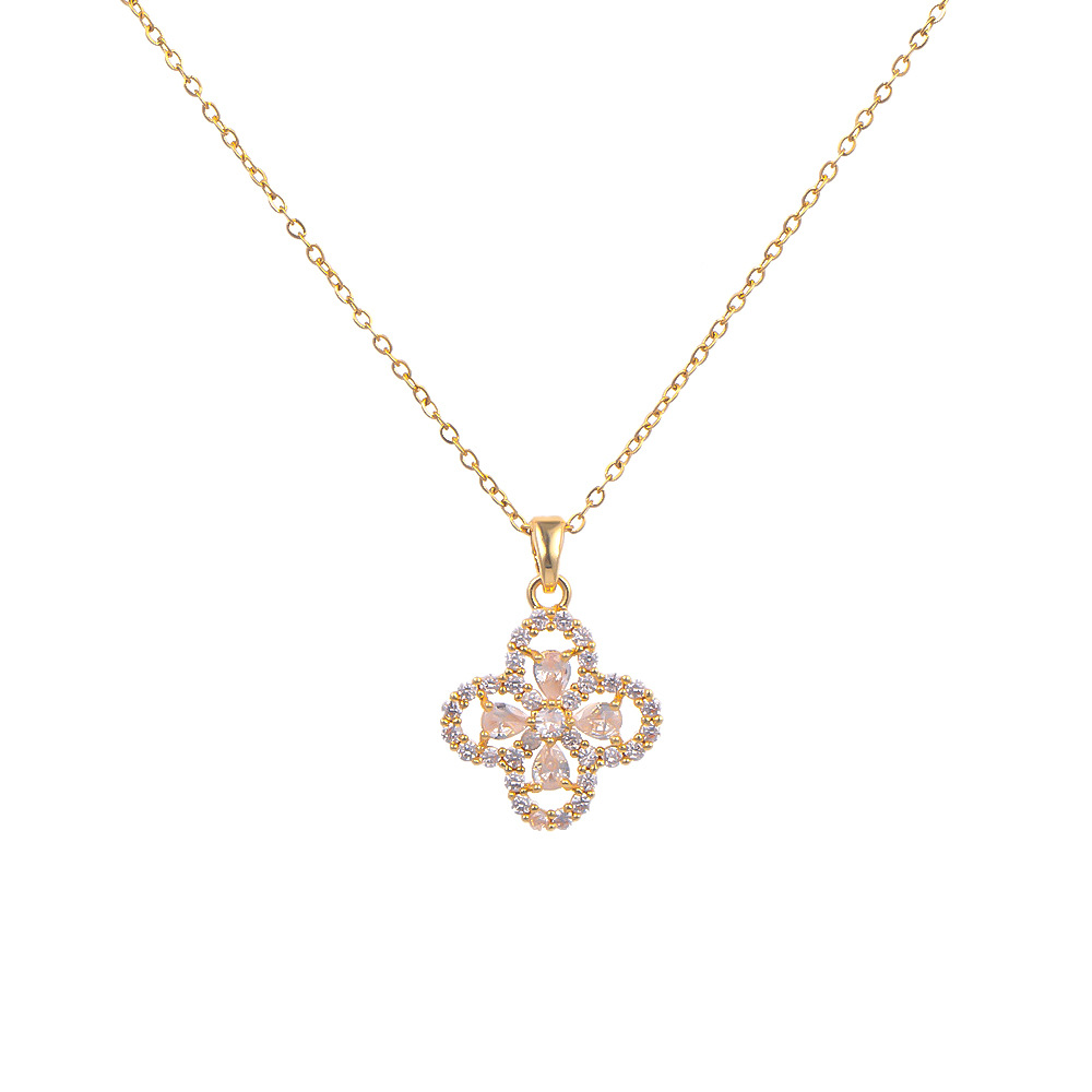 A genuine gold electroplated four-leaf clover necklace with full diamonds, a fashionable and light luxury zircon pendant, a titanium steel collarbone chain, and a high-end accessory Item Picture