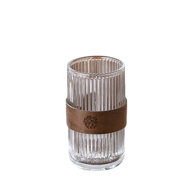 Japanese-style retro vertical patterned anti-scald and heat-resistant drinking cup, ear-hanging coffee cup, iced American latte cup, heat-insulating beverage cup Item Picture