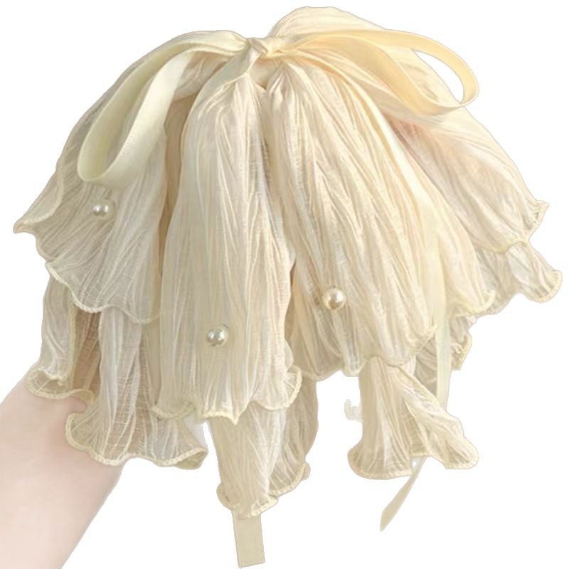 A super beautiful ice blue high-end pleated bow ponytail clip with a fairy-like, elegant and laid-back vacation style grab clip headwear Item Picture