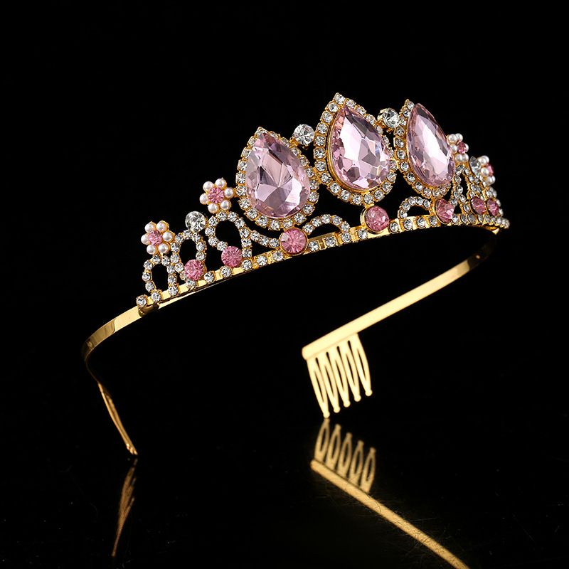 European and American ladies' alloy headbands, crystal bride crowns, popular diamond-encrusted headbands, birthday party crown headbands details Picture