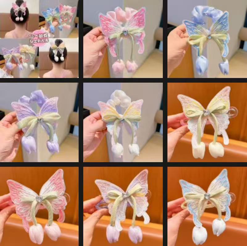 The new children's super fairy tulip butterfly hairpin, the back of the head ponytail clip, the girl princess hair accessory, is very stylish Specification drawing