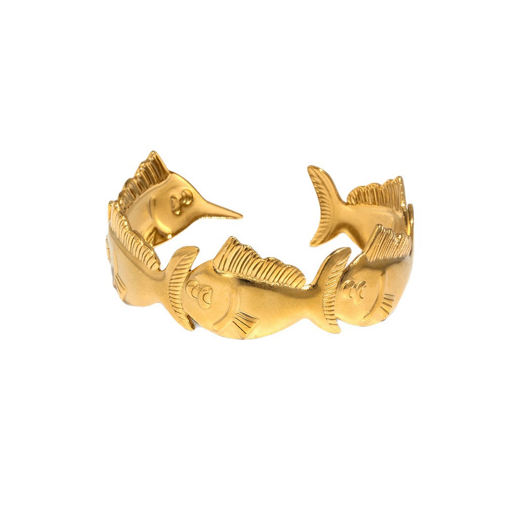 Wholesale of cross-border stainless steel bracelets from Europe and America, featuring a versatile and high-end look, exaggerated Marine creatures with small fish openings Item Picture