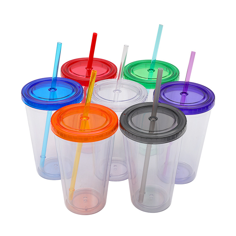 The manufacturer's new 24oz creative gradient transparent large water cup, a popular portable double-layer straw cup for heat and cold preservation details Picture