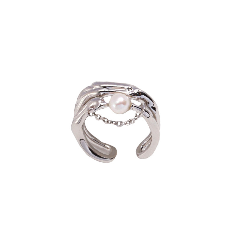 Double-layer irregular metal pearl open ring, a unique design for women, retro, individual, simple and versatile, elegant ring Item Picture