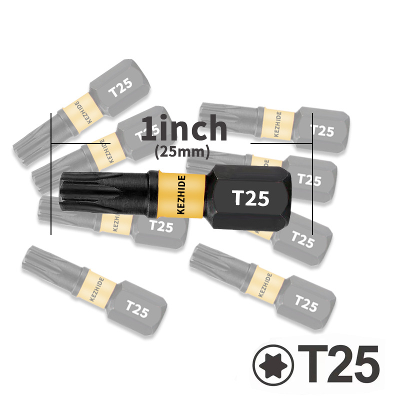 Plum Blossom screwdriver bit 1-inch T25 impact screwdriver bit insert type, 5/10/20pcsS2 steel forged Specification drawing