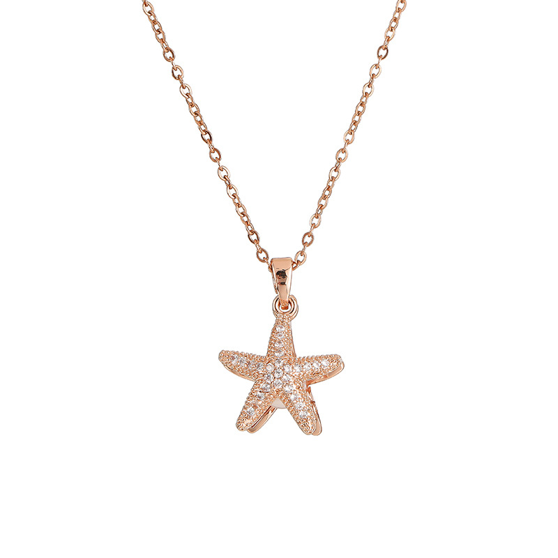 The golden starfish pearl necklace is a trendy and niche design for women on Instagram. It features an openable pendant set with diamonds and is a light luxury titanium steel necklace Item Picture