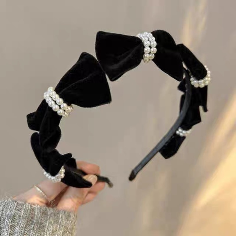 Autumn and winter French retro pearl velvet bow headband for women, elegant and stylish princess headband, hairpin and headwear Specification drawing