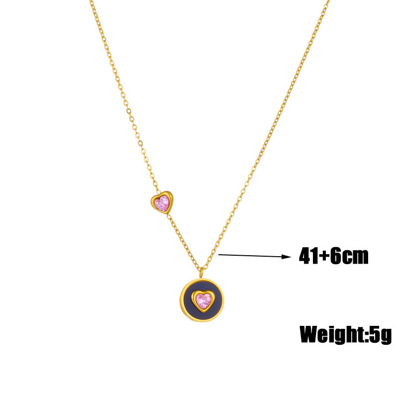European and American fashionable and simple design, pink diamond heart-shaped round pendant chain, titanium steel gold-plated necklace Application Scenario