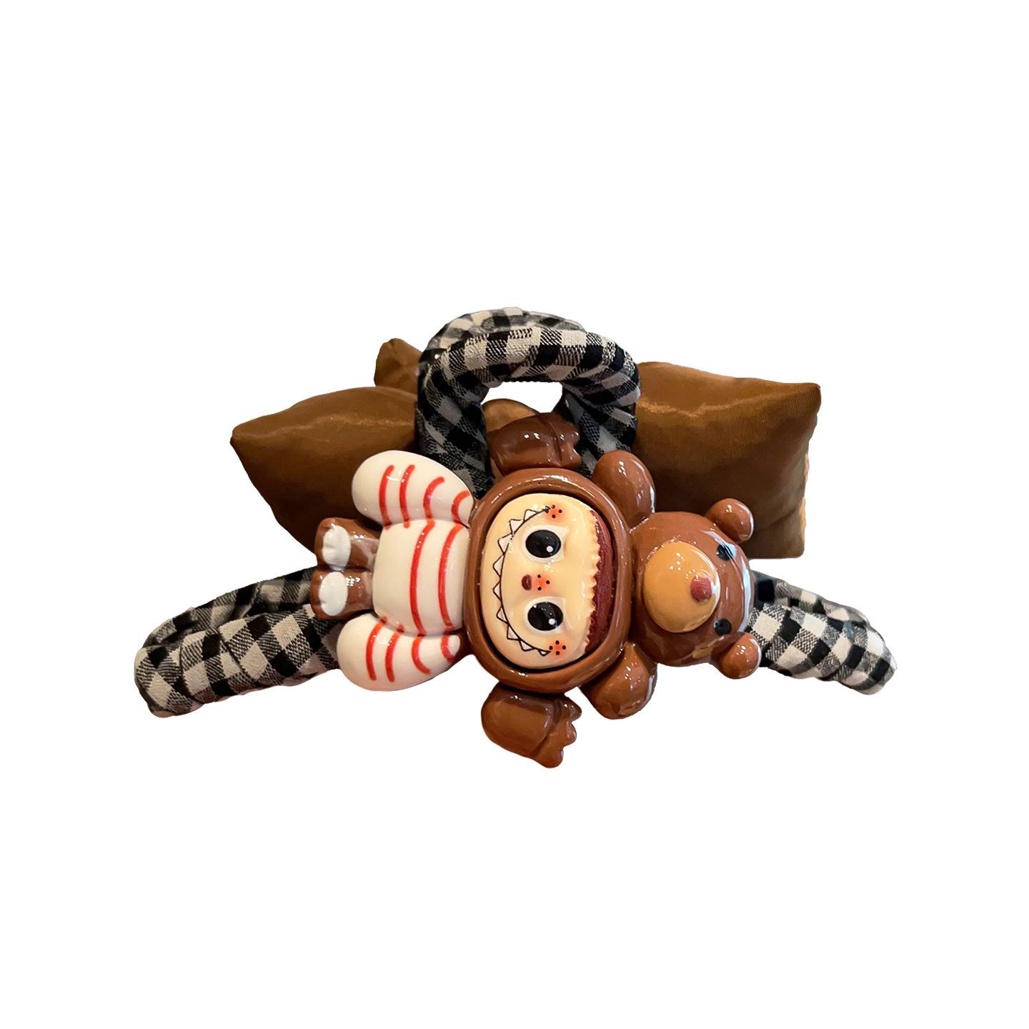 Brown coffee style AB side grab clip cartoon bear bow bun hair clip 2025 new checkered large shark clip for women Item Picture