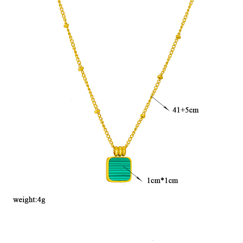 European and American fashion, retro and personalized, interlocking woven metal titanium steel chain, green striped square pendant necklace Item Picture