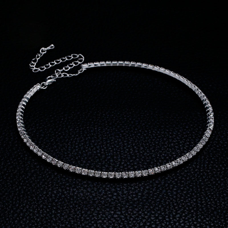 European and American fashion sparkling diamond full diamond single-row collar necklace, stud earrings set, bride's accessories, wedding dress accessories N5278 Specification drawing