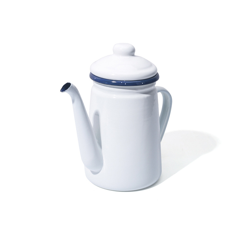 Japanese-style retro imitation enamel hand-brewed coffee pot 1L enamel narrow-mouthed hand-brewed narrow-mouthed coffee pot Item Picture
