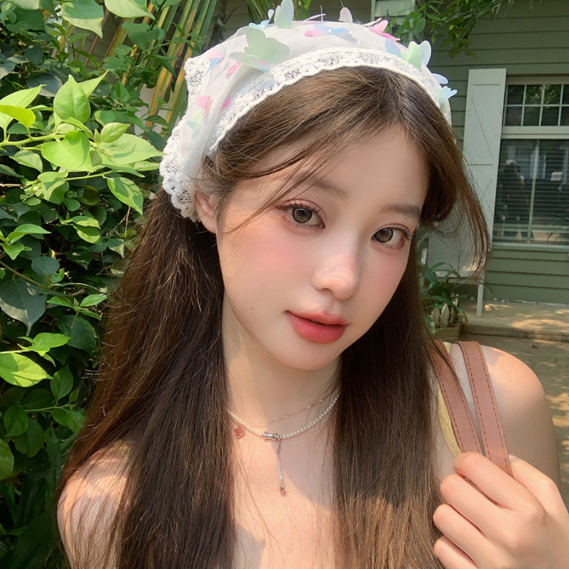 Instagram sweet chiffon, colorful butterfly, triangular headscarf, female seaside vacation, Internet celebrity photo, rural style, tied hair band Specification drawing