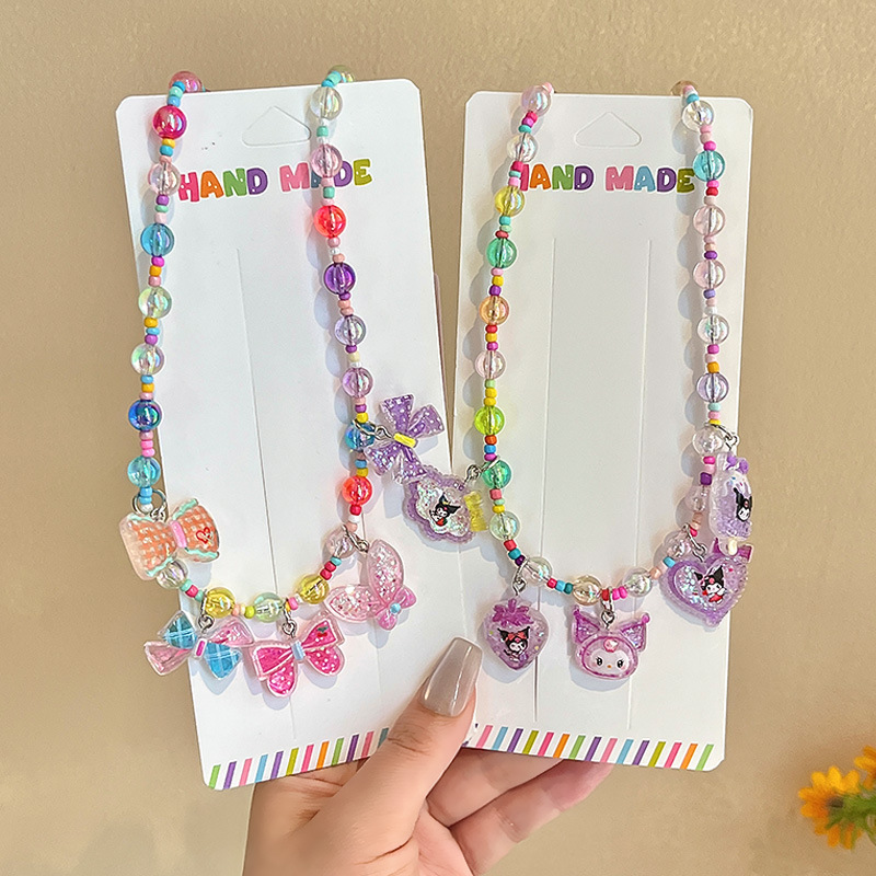 Cute Kuromi necklace for children, colorful beaded toys for little girls, sweet pendant jewelry, Korean version accessories Specification drawing