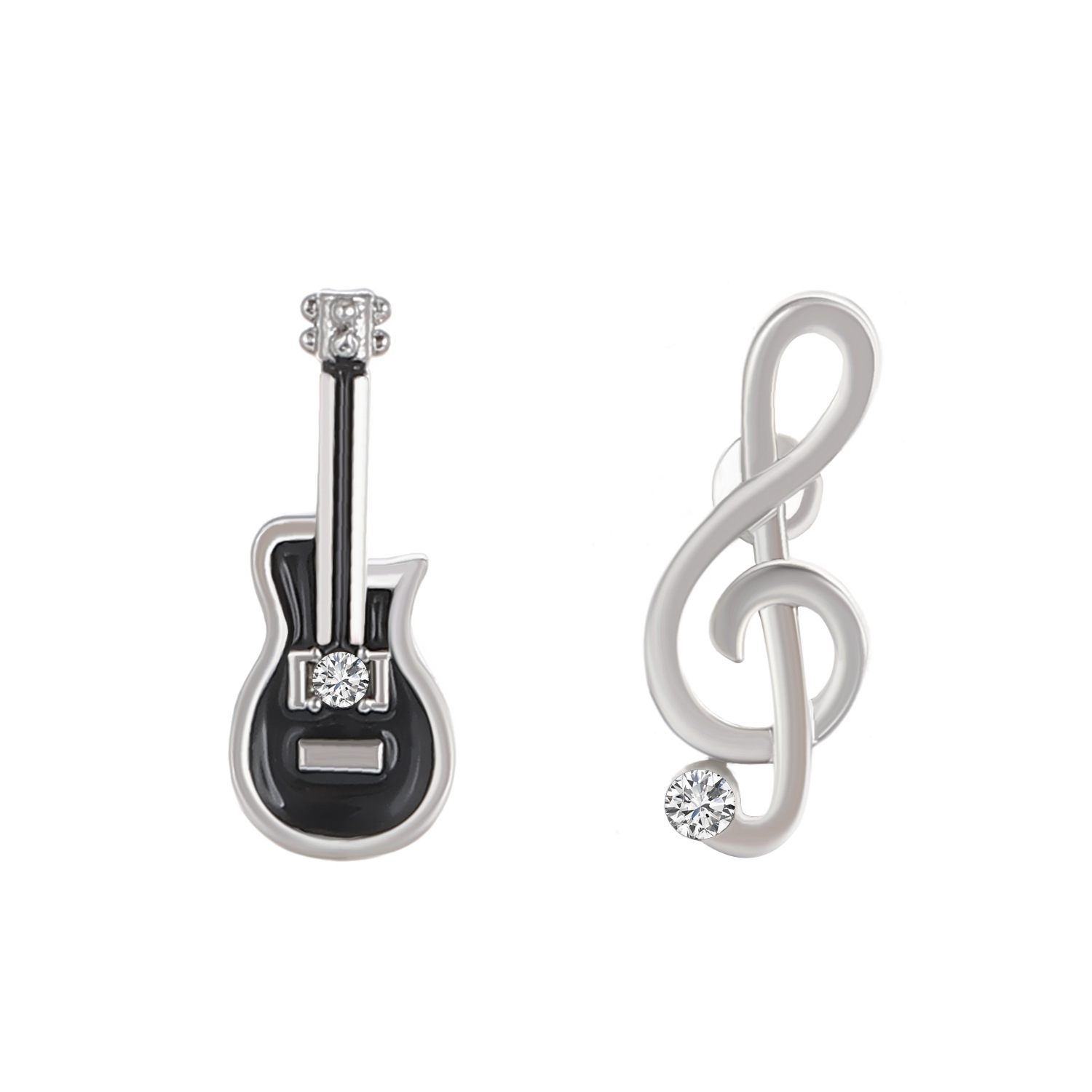 European and American InS-style guitar note stud earrings, with a unique and elegant design sense, asymmetrical violin earrings and cute earrings Item Picture